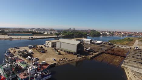 aerial view of shipyard and ships