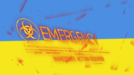 animation of emergency text and symbol over flag of ukraine