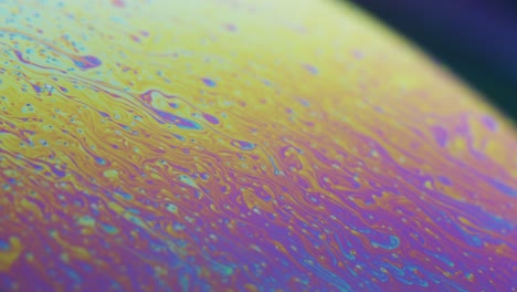 fluid dynamics and light refraction diffraction in soap bubble surface close up