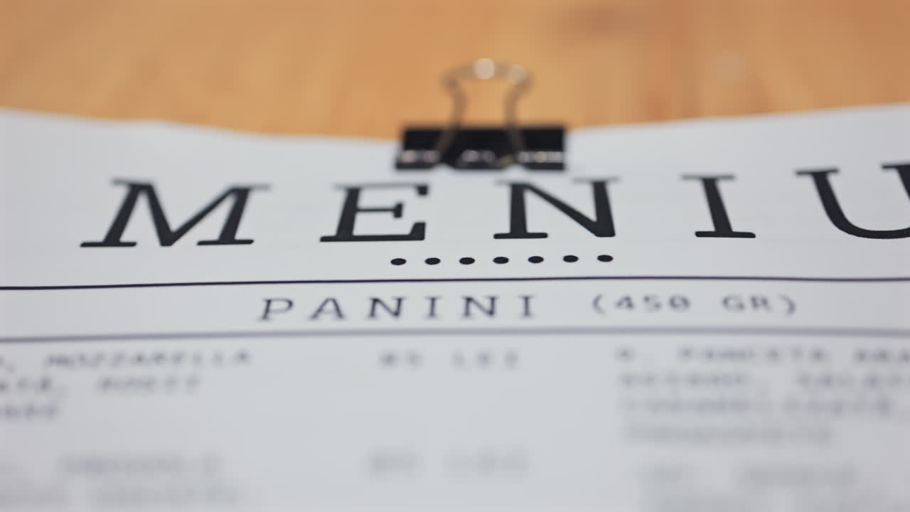 Close up of a Menu cart at an italian restaurant
