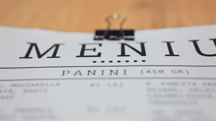 Close up of a Menu cart at an italian restaurant