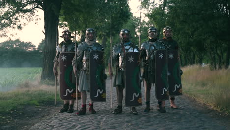 roman legionnaires on a cobblestone road