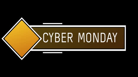 texto blanco y naranja de cyber monday que aparece contra una pantalla negra