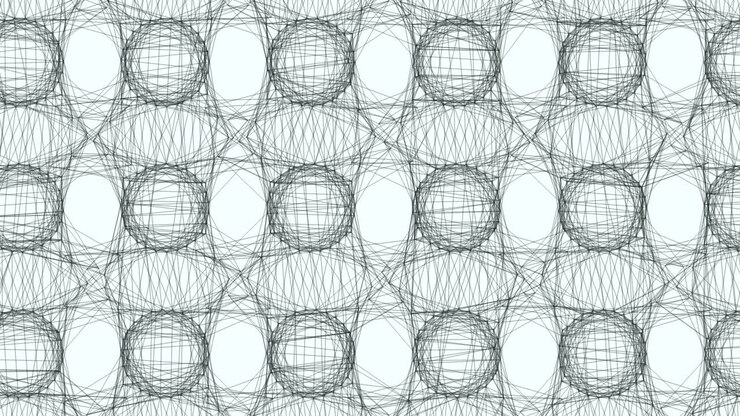 Symmetrical pattern of connected circles and lines