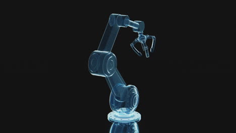 imagen holográfica del brazo mecánico, rotación del bucle, representación en 3d.