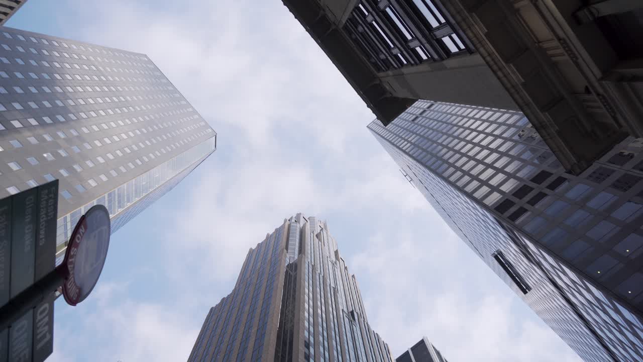 Downtown Manhattan Skyscrapers, New York USA, Low Angle Street View