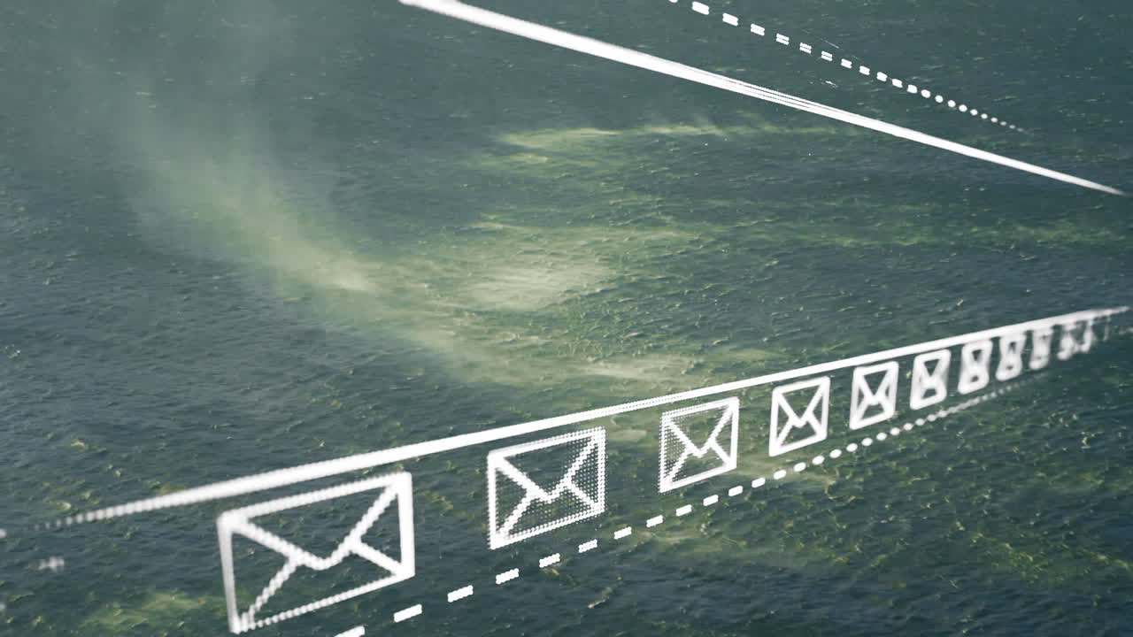 항공 시골에서 텍스트 소셜 네트워크 및 이메일 봉투 아이콘의 애니메이션