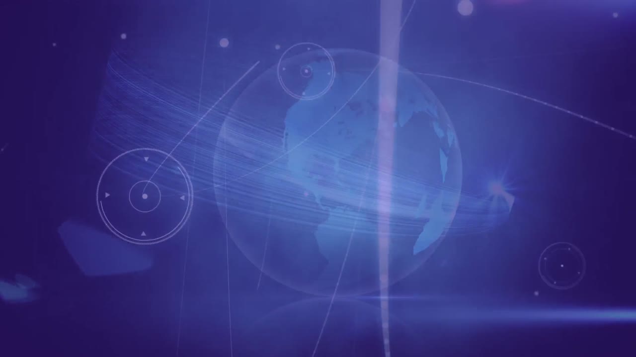 Animation of data processing and globe over blue background