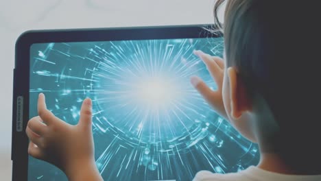 child interacting with a futuristic tablet