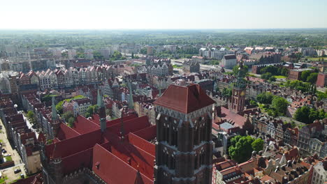point of view aerial of the ancient gothic city of gdansk poland