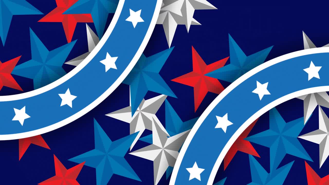 Animation of blue, white and red stars on blue background