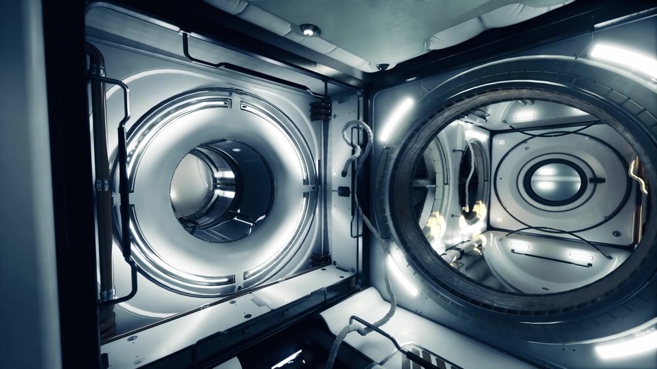 Wornout space station bridge featuring access points and tools