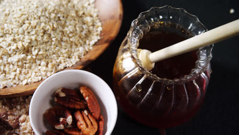 breakfast cereal with honey and granola bar 4k