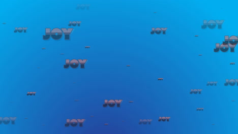 animation of multiple joy texts at christmas on blue background