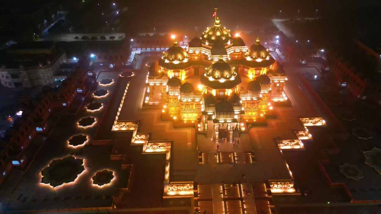 swaminarayan akshardham mandir en nueva delhi, vista desde el aire
