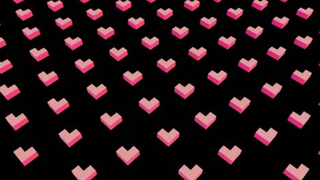 animation of rows of pink shapes moving on black background