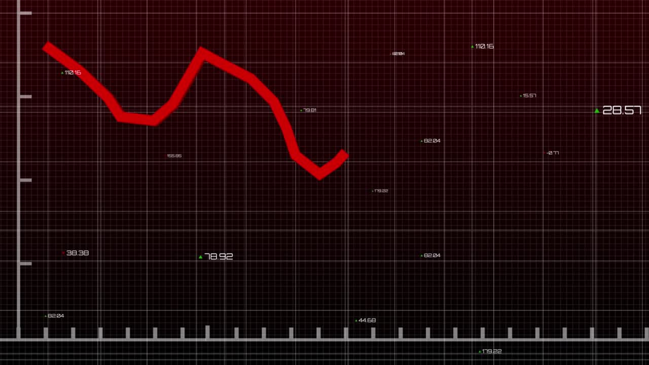 Animation of financial data processing over dark background