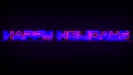 flashing happy holidays electric blue and pink neon sign flashing on and off with flicker, reflection, and anamorphic lights in 4k