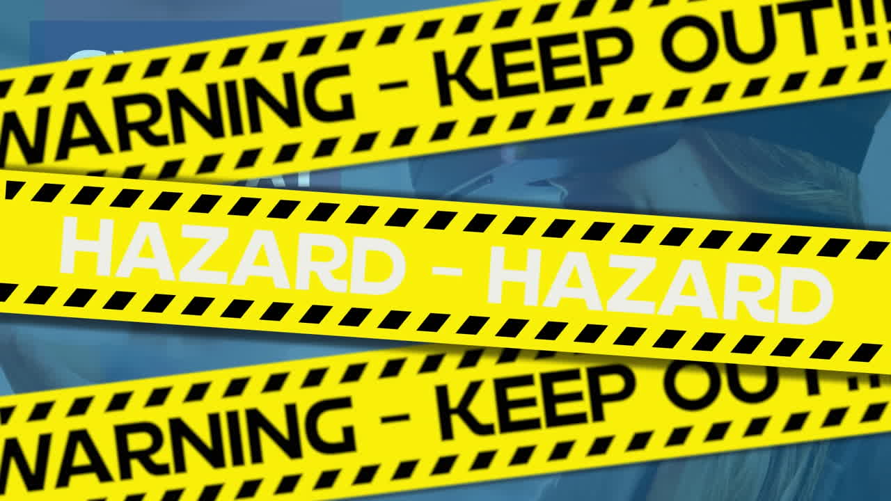 vr 헤드 ⁇ 을 착용한 여성에 대한 경고 텍스트의 애니메이션