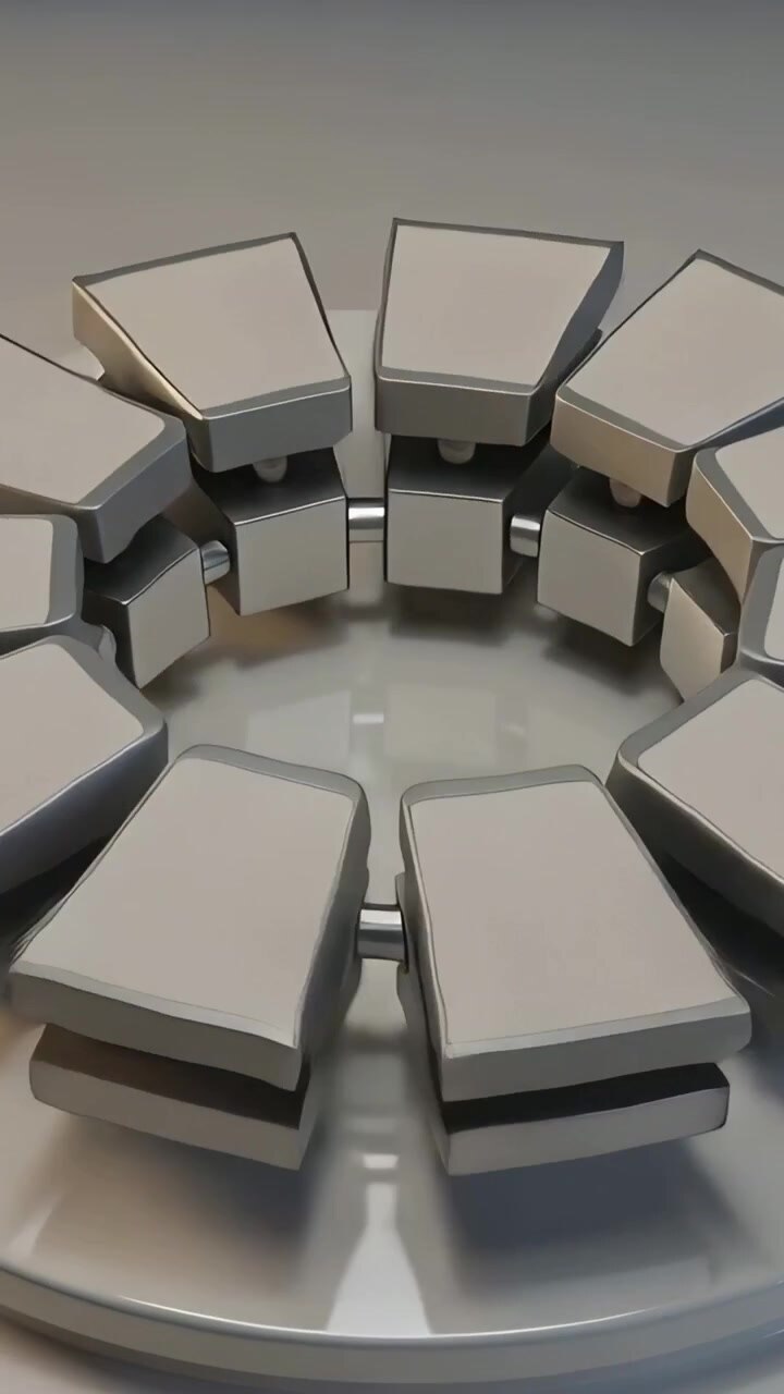 Vertical video: Starting sequence ring assembly rotating, tilting out on base, revealing hinge pins