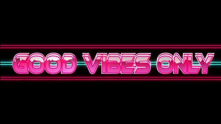 Animation of good vibes only text with lines illuminated on black background, copy space