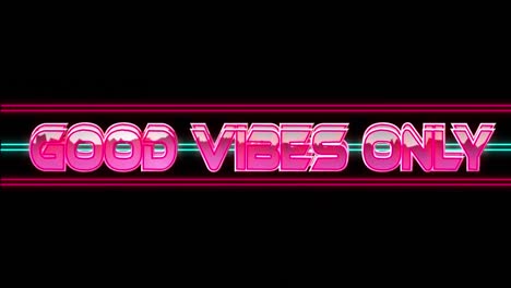 animation of good vibes only text with lines illuminated on black background, copy space