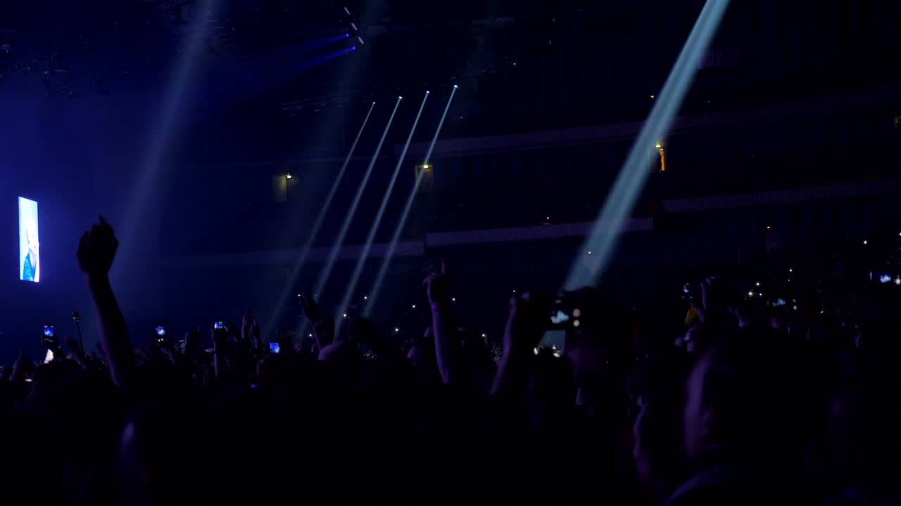 Pubblico entusiasta che balla con i cellulari per filmare il concerto