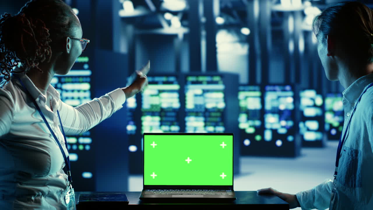Green screen laptop in data center