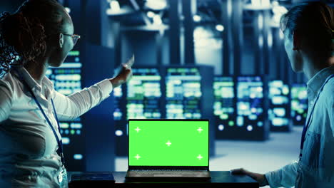 green screen laptop in data center