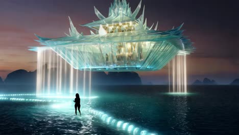 el palacio de hielo flotante es un complejo de lujo por la noche.