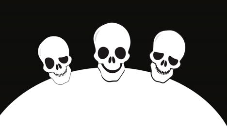 animación de cráneos sobre un fondo blanco y negro