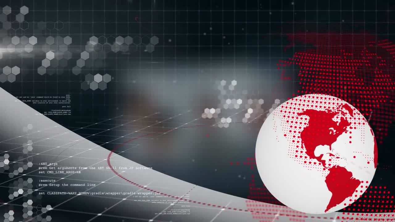 animación del globo y procesamiento de datos sobre personas de negocios en la pantalla.