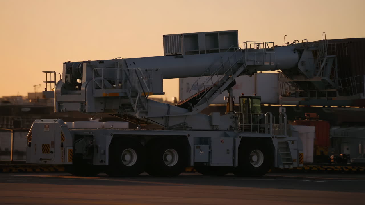 Mobile jet bridge at an airport during sunset