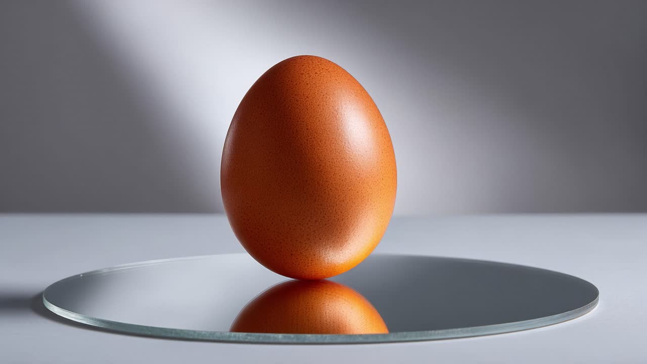 A Captivating Display of an Elegant Orange Egg Resting on a Shiny Mirror Surface with Soft Light Highlighting Its Texture and Shape, Creating a Striking Visual Contrast