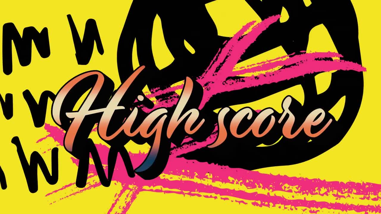 다채로운 그래픽과 모양 위에 높은 점수 텍스트의 애니메이션