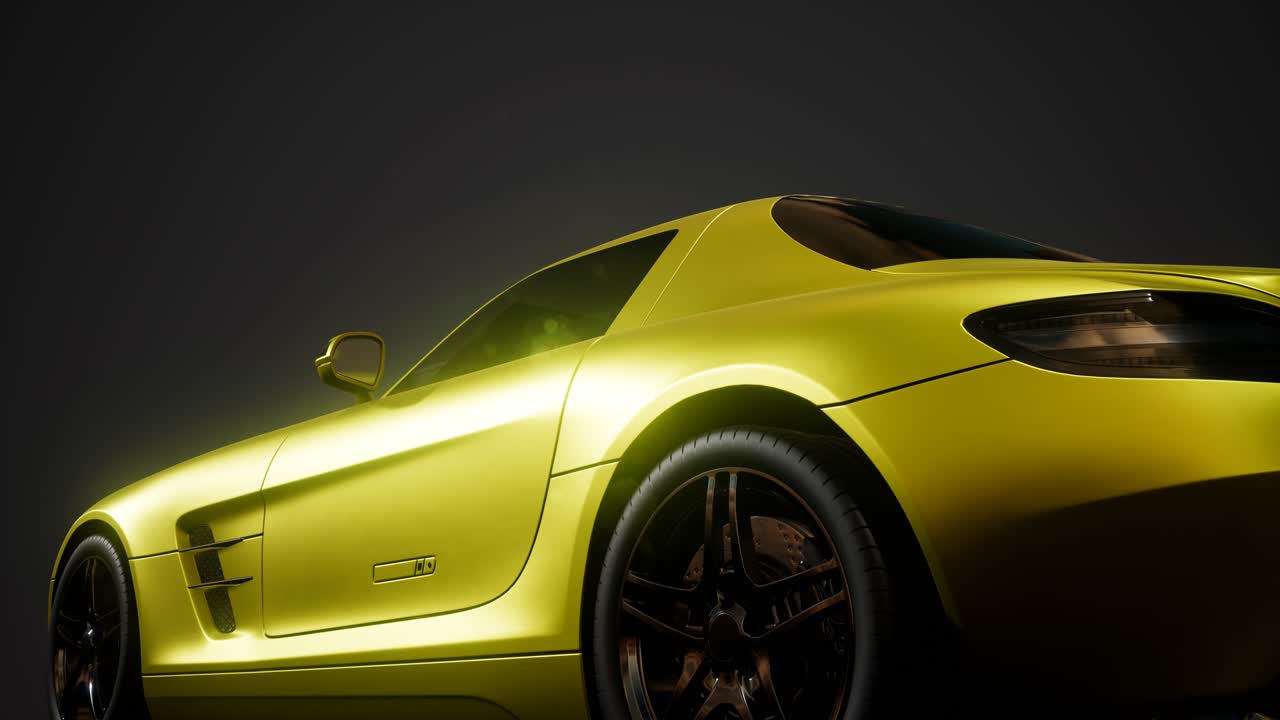 밝은 조명을 가진 어두운 스튜디오에서 럭셔리 스포츠 자동차