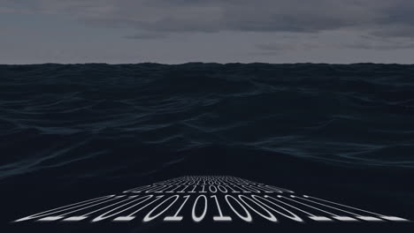 animación de codificación binaria sobre el mar