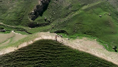 aerial view of hikers on mountain trail