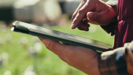 Person,-farmer-or-hands-on-tablet-for-planning