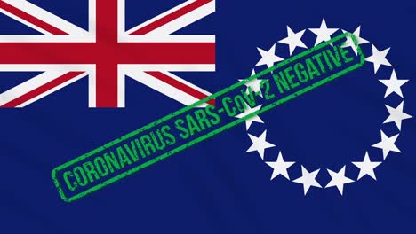 cook islands swaying flag with green stamp of freedom from coronavirus, loop