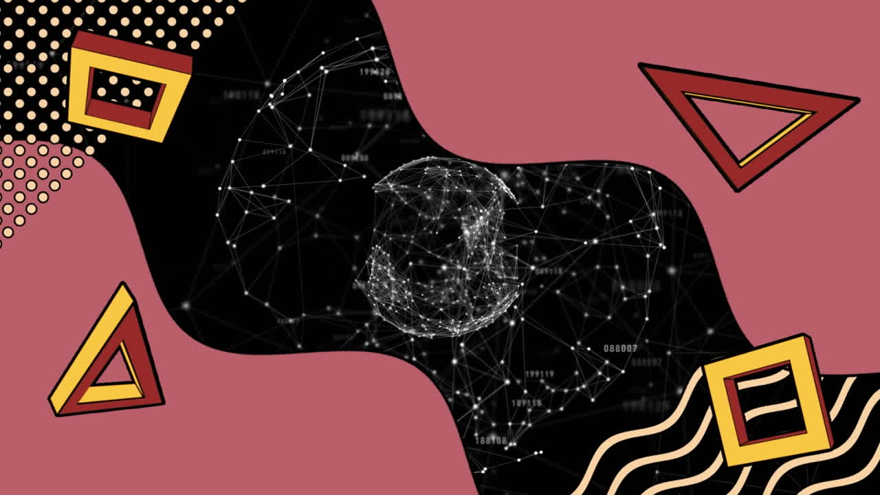 연결 네트워크와 함께 추상적인 레트로 모양의 애니메이션