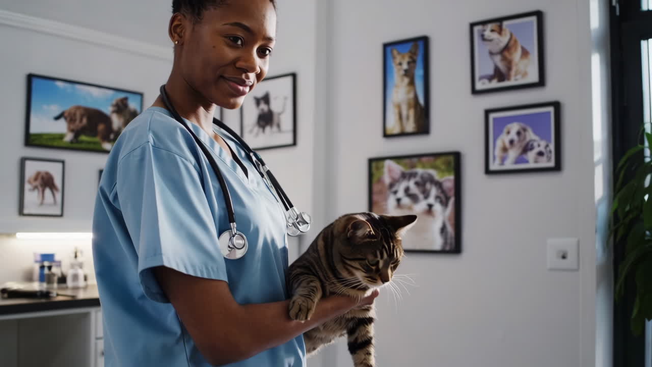 Veterinarian Examining a Cat