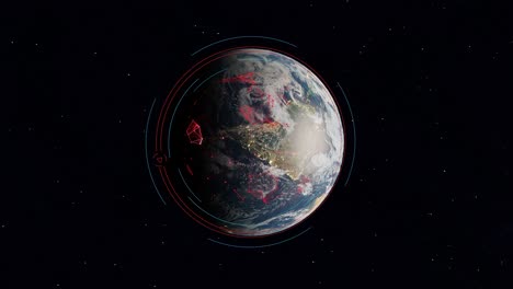 earth globe view from black  space with electromagnetic pollution field connection internet between big city and light pollution 3d rendering animation