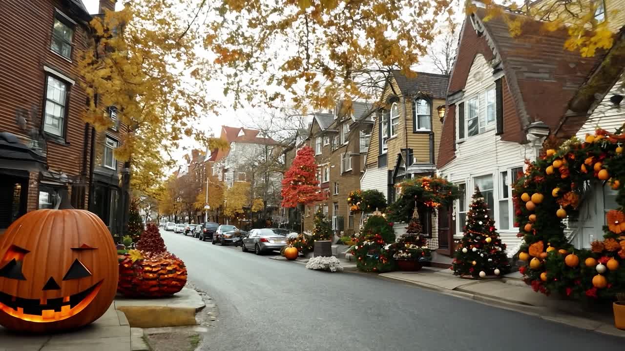 una calle decorada para halloween