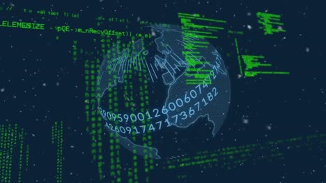 Animation of globe over data processing on black background