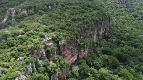 Aéreo:-Bosque-Frondoso-Y-Remoto-En-La-Escarpa-De-Un-Acantilado-De-Piedra-Caliza