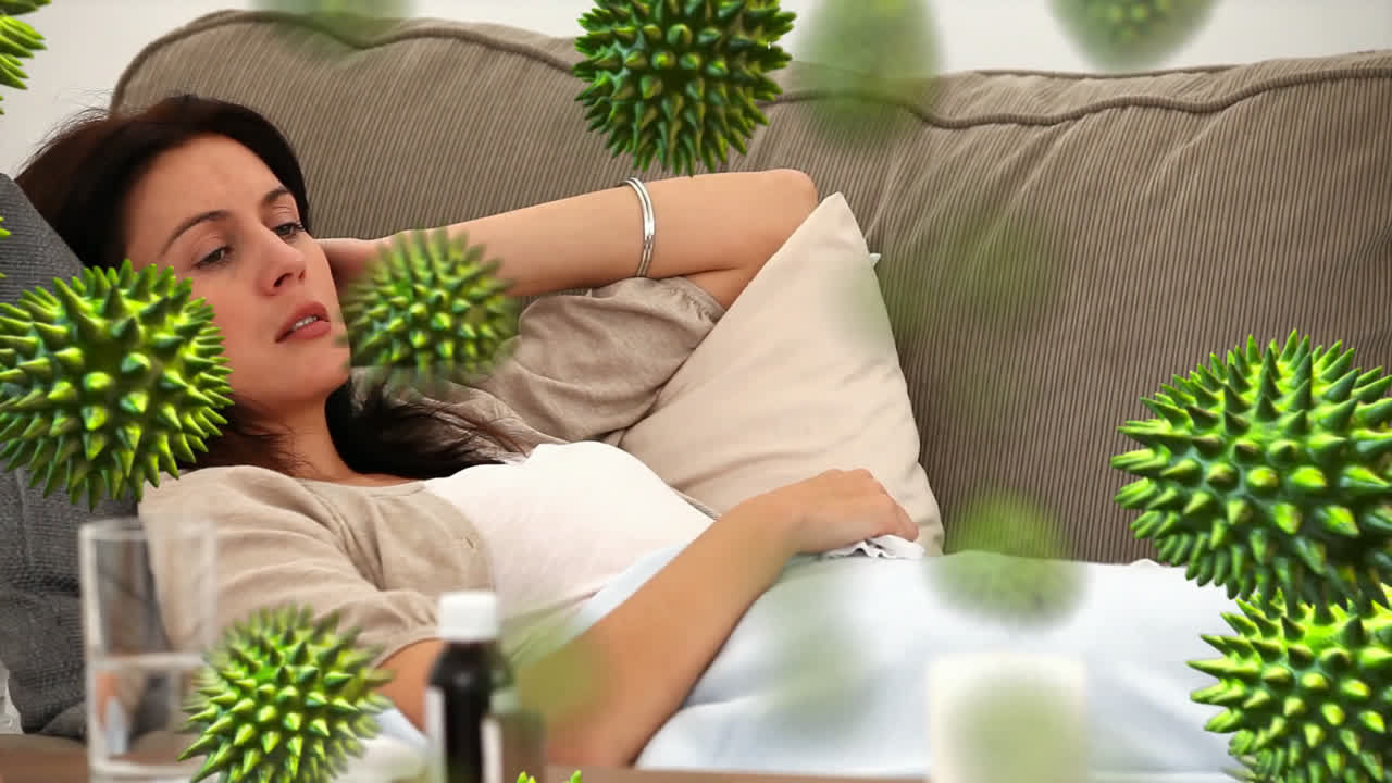 virus verdes y mujer enferma