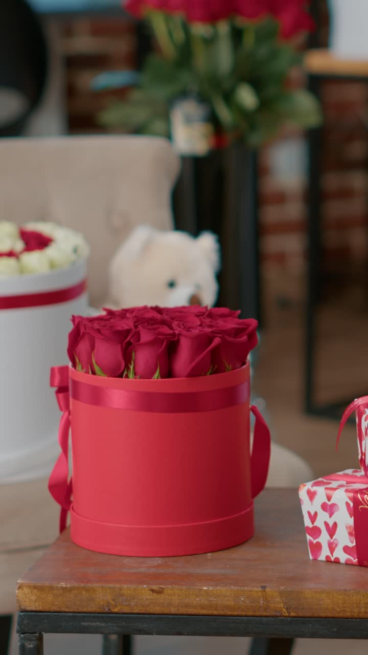 Roses in a Box with Gifts and a Teddy Bear