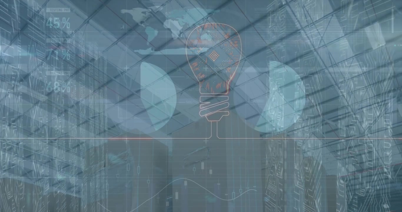 Animation af finansiel databehandling over et lager.