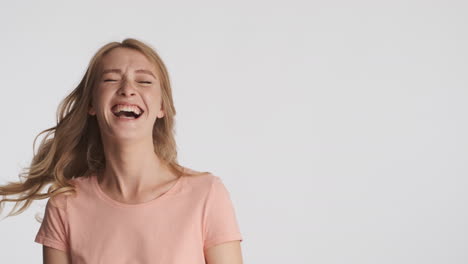 Caucasian-woman-laughing-on-camera.